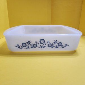 Glasbake Square CookWare 8 1/2"  Maid of Honor line Blue Floral Vintage 🌼💙